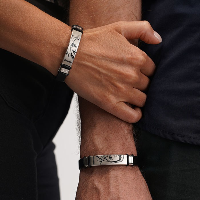 Кожаные чёрные парные браслеты с индивидуальной гравировкой – купить кожаныечёрные парные браслеты в интернет-магазине «Гравиров».
