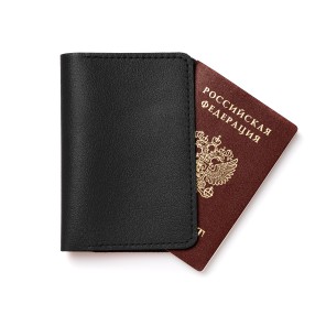 Кожаная чёрная обложка для паспорта